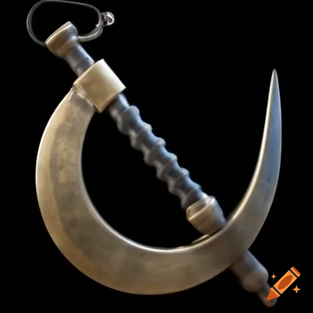 Photorealistic detailed old Russian sickle, side view