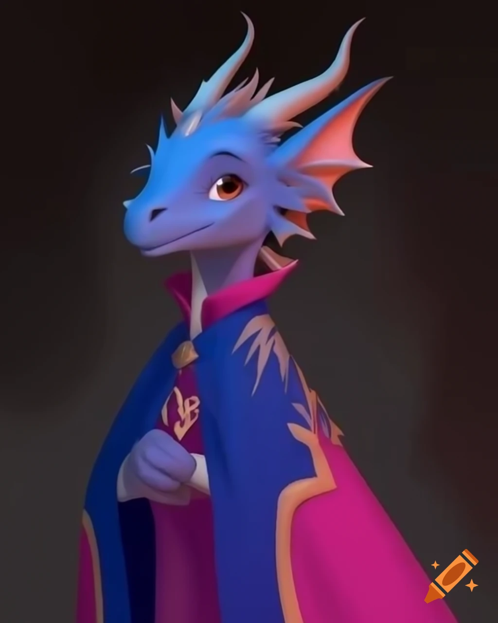 Anthropomorphic dragoness aristocrat in royal blue-pink dress