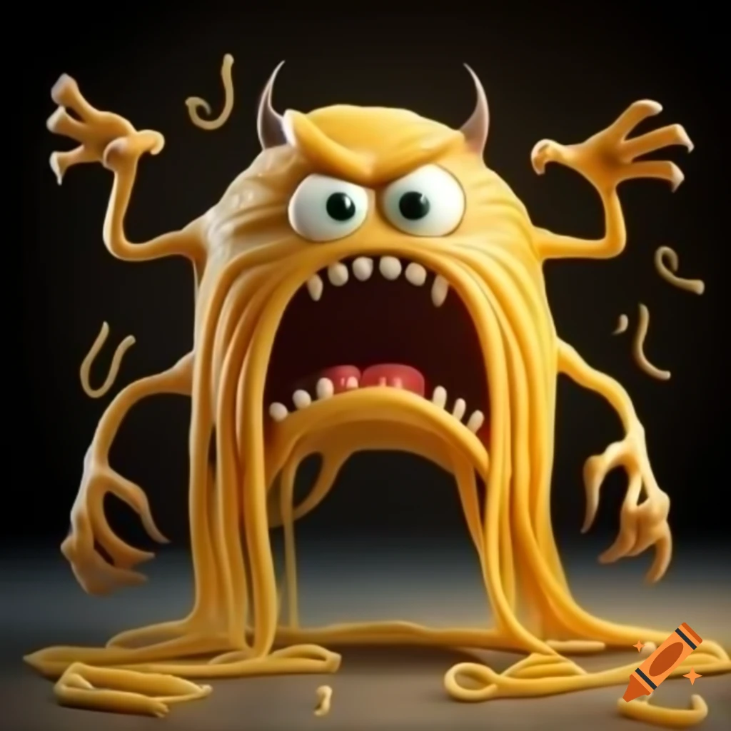 Cartoon of the Flying Spaghetti Monster looking disappointed