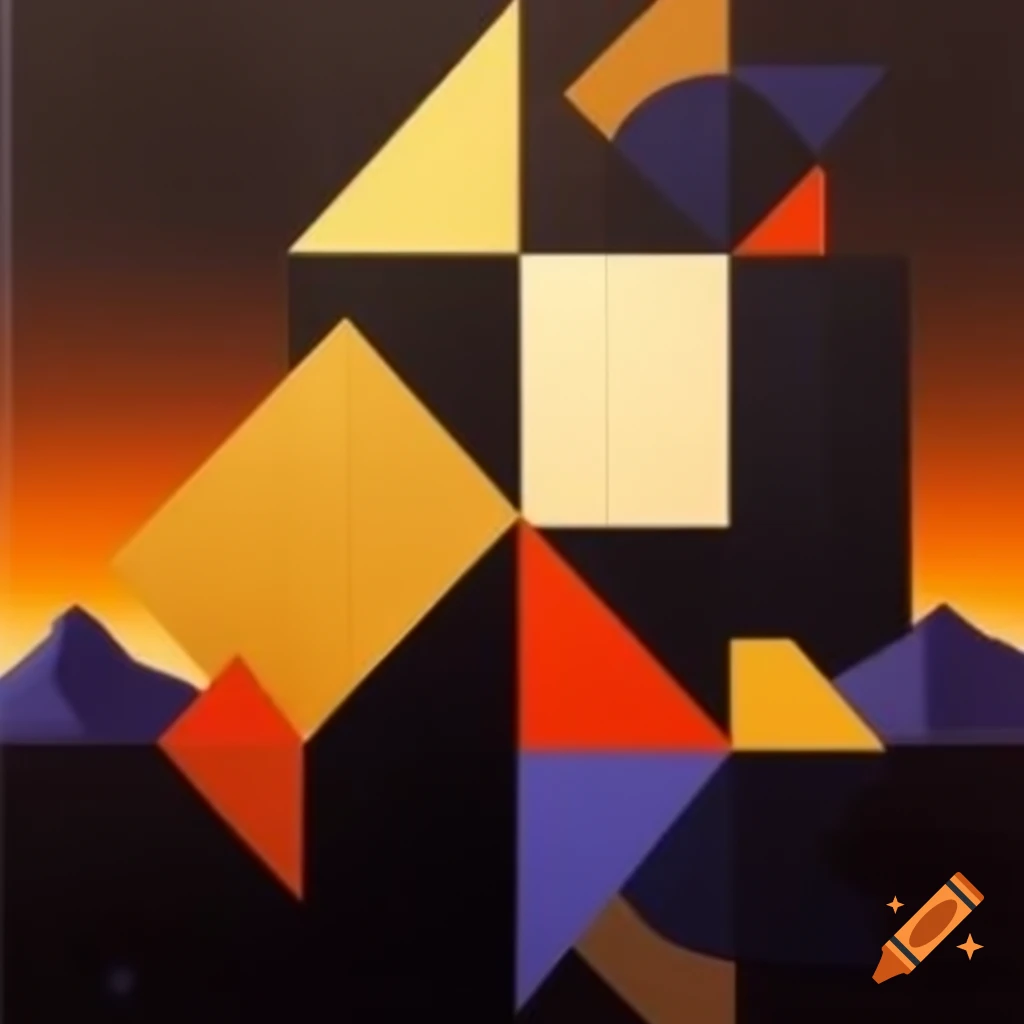 Abstract cubist art of giant patagonian glacier at sunset with geometric forms