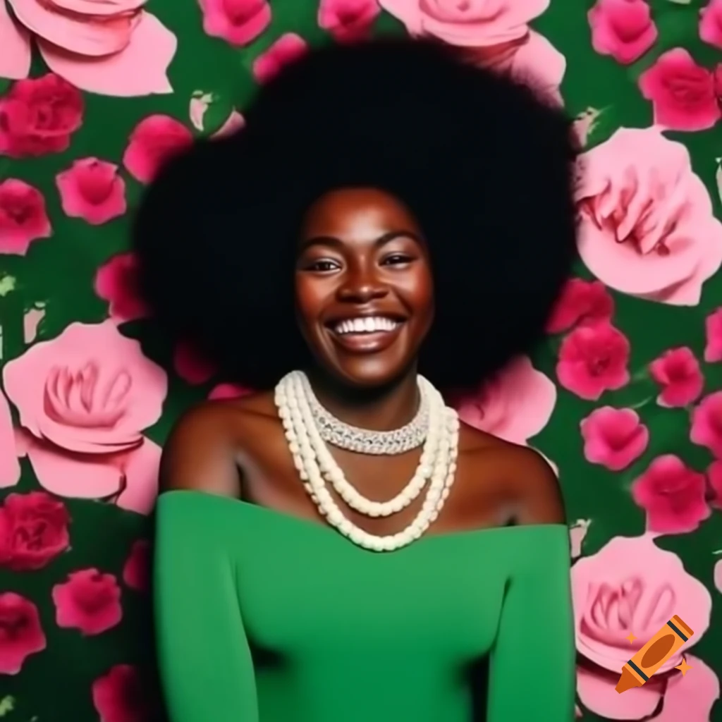 Black Woman Relaxing In Flower Field On Sunny Day From Top down 