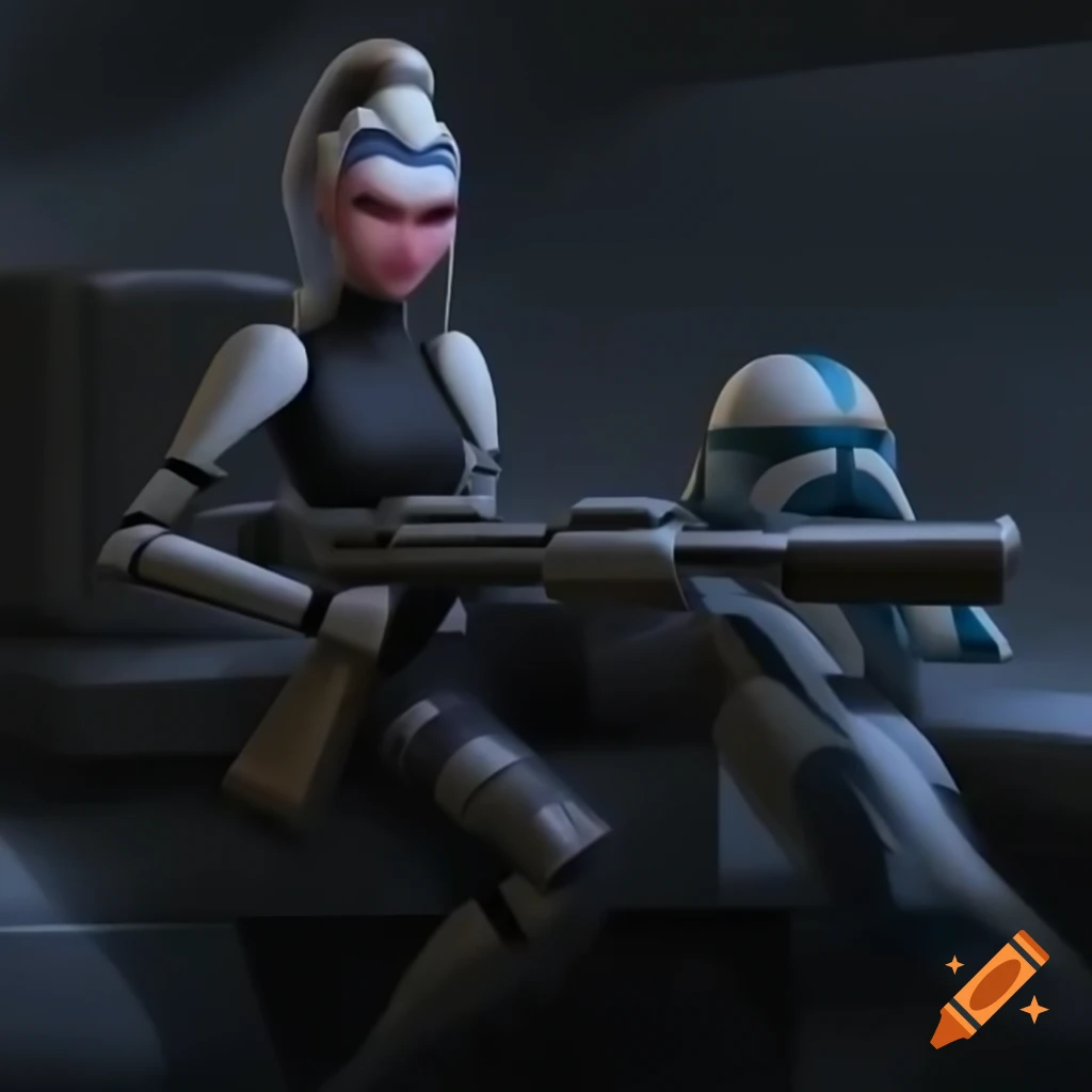 Female bounty hunter inspired by Star Wars clone army and Cad Bane's weapons