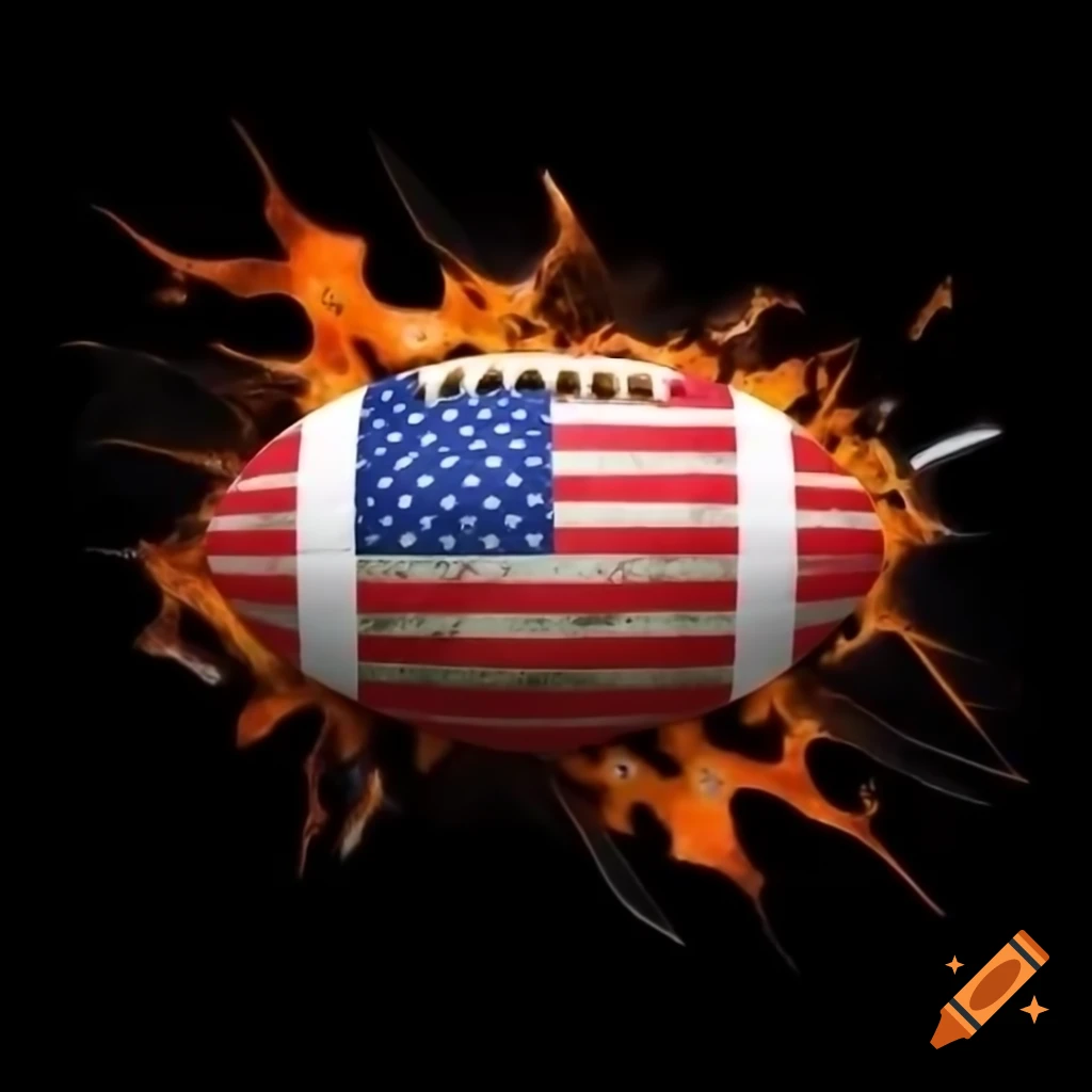 Digital art of American football with explosions and logo