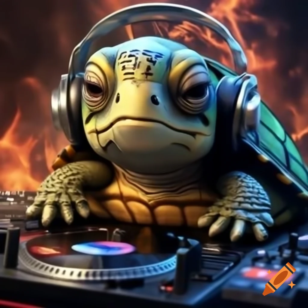DJ turtle with headphones in a playful design