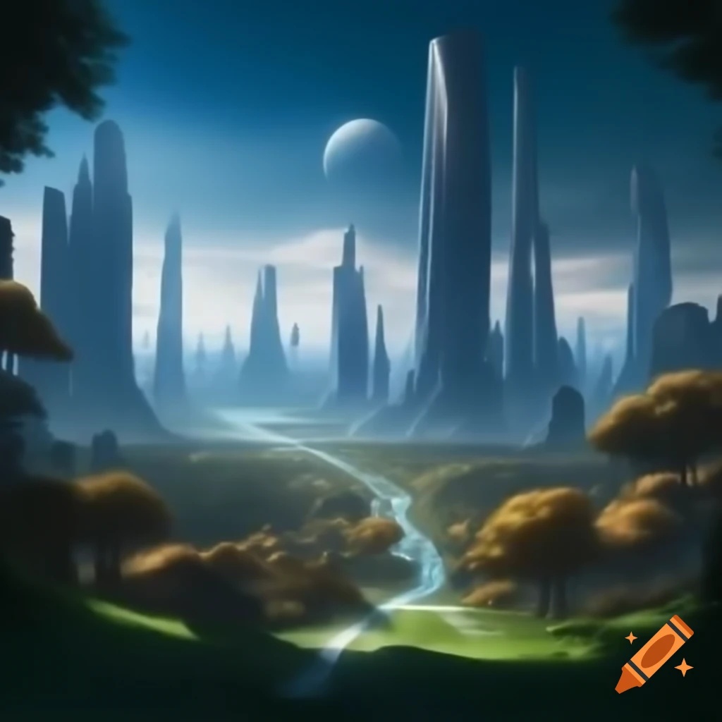 Futuristic cityscape viewed from a distance