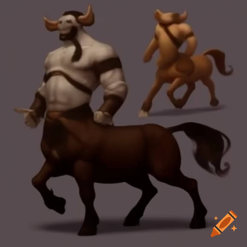 Mythical hybrid creature combining centaur and minotaur features