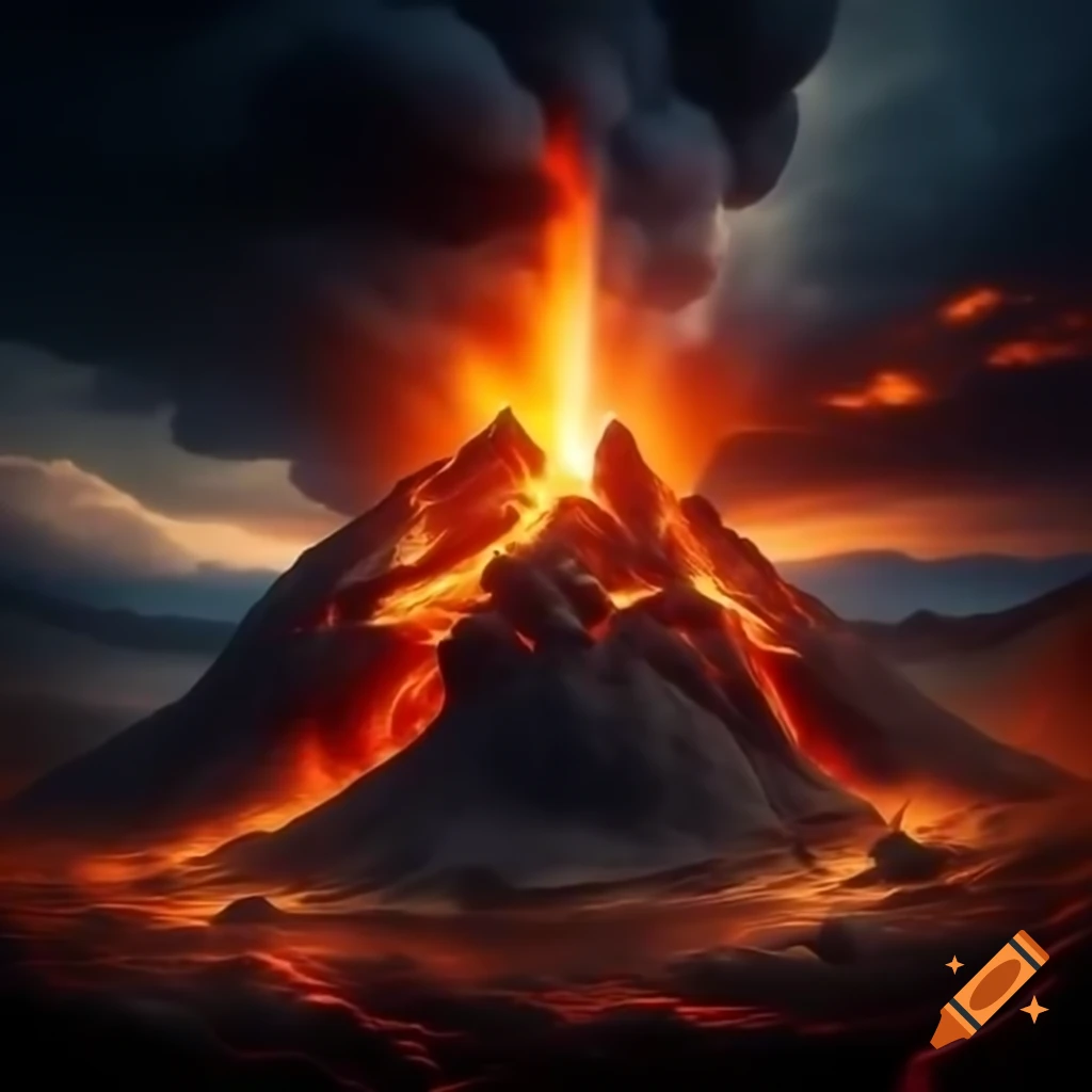 Volcanic rock surrounded by fire in high definition