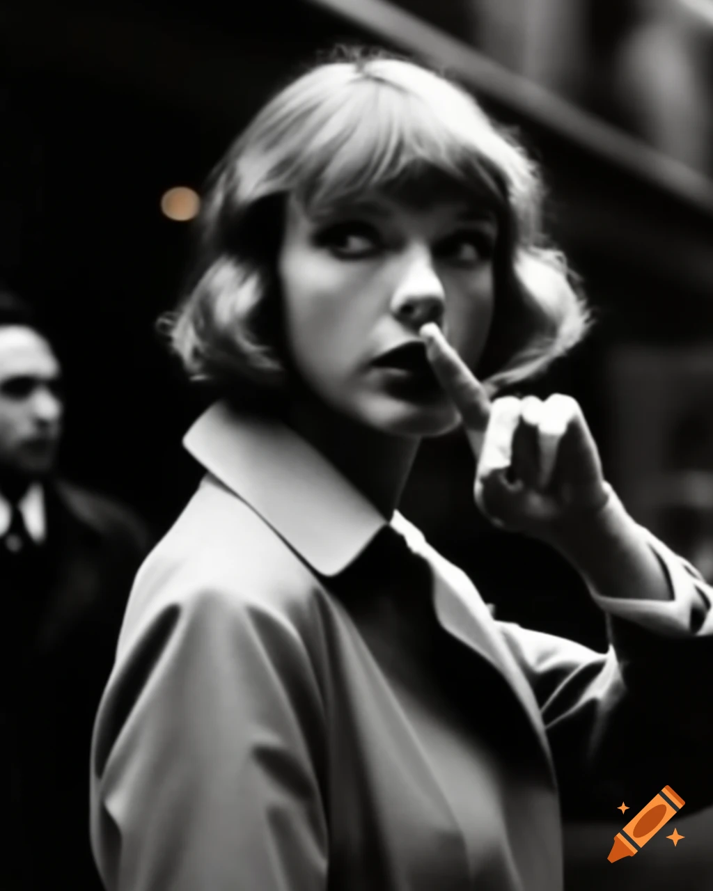 Award-winning vintage paparazzi photo of actress Taylor Swift in retro 1960 style
