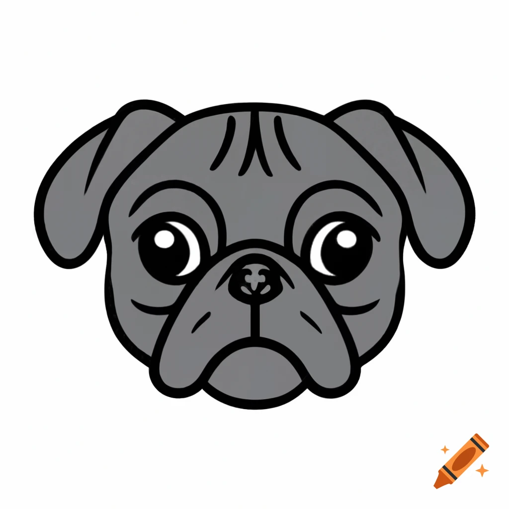 Cartoon illustration of a black pug