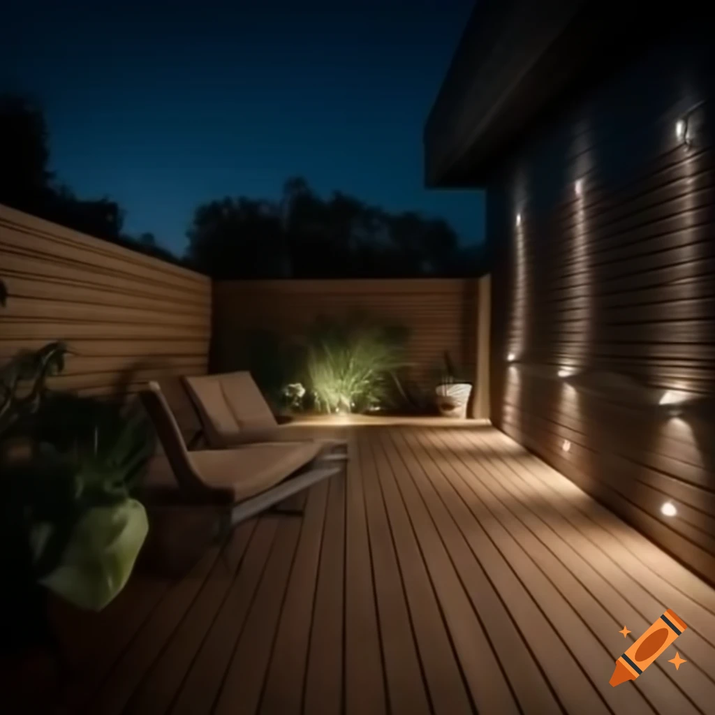 Wooden terrace at night