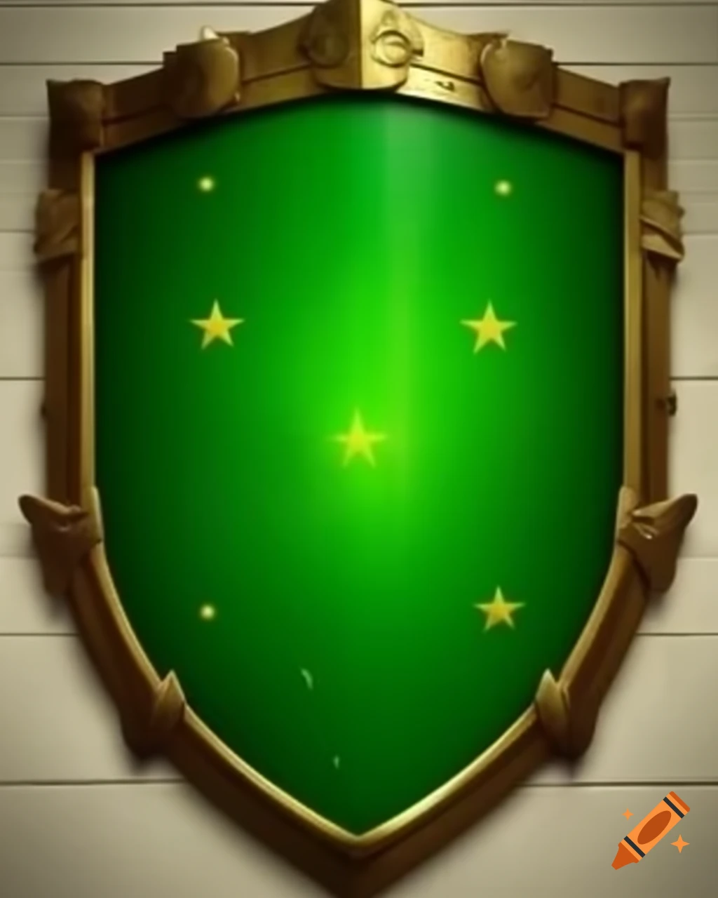 Nobility shield design in green with five stars arranged in an X shape