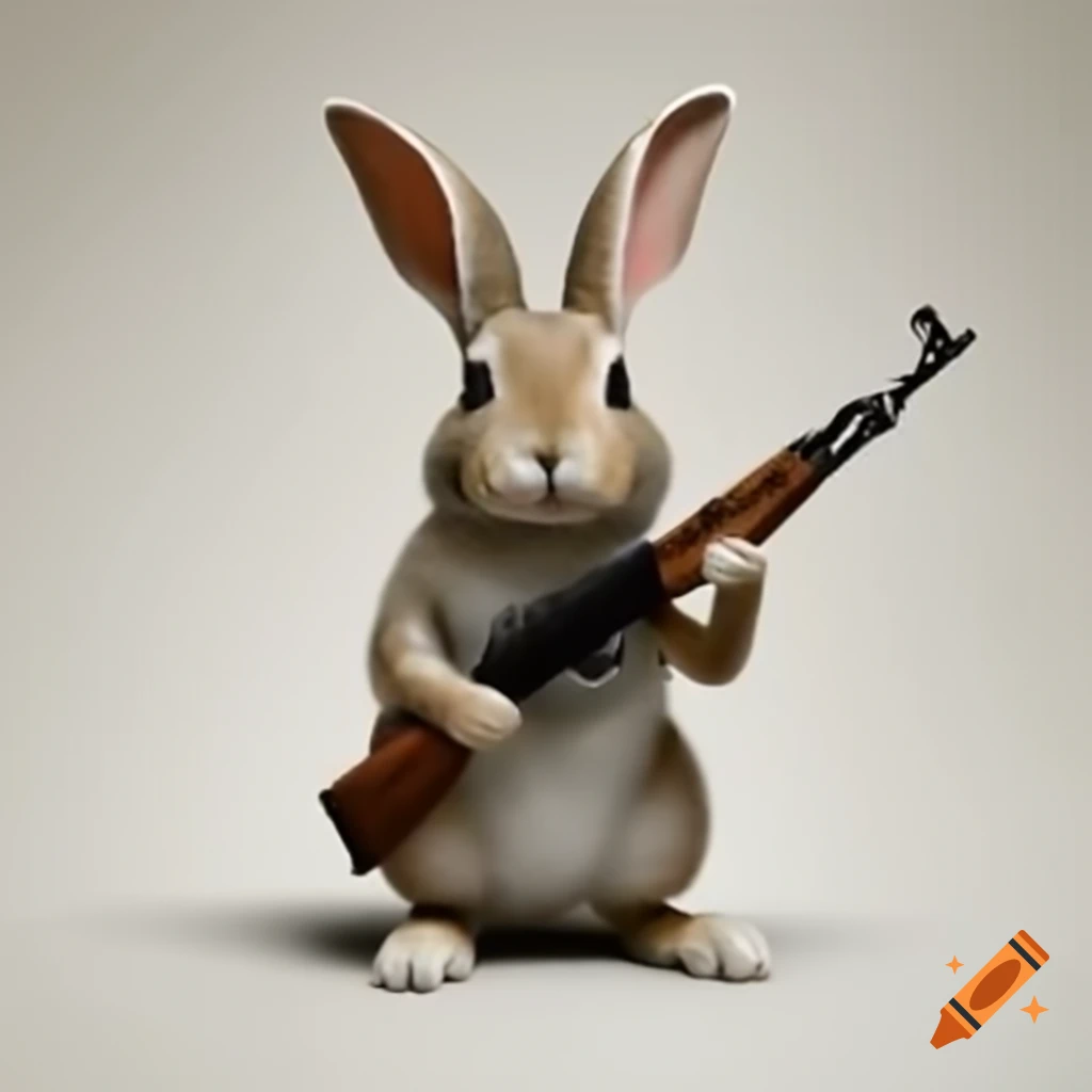 Realistic humanoid bunny character holding an AK-47