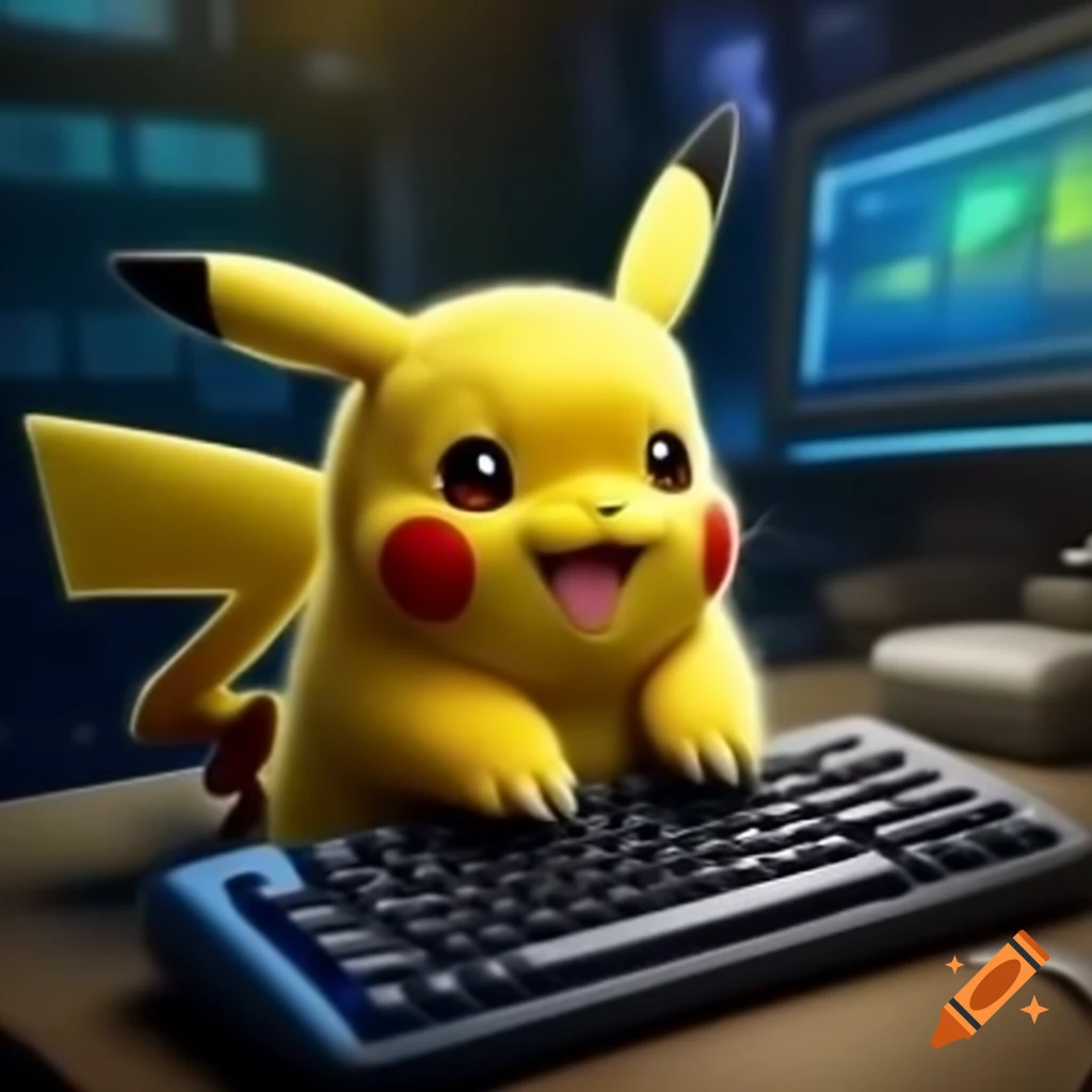 Pikachu In A Suit And Glasses Working At A Computer In A Law Firm 