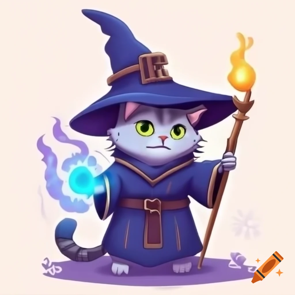 Cat dressed as a wizard casting spells