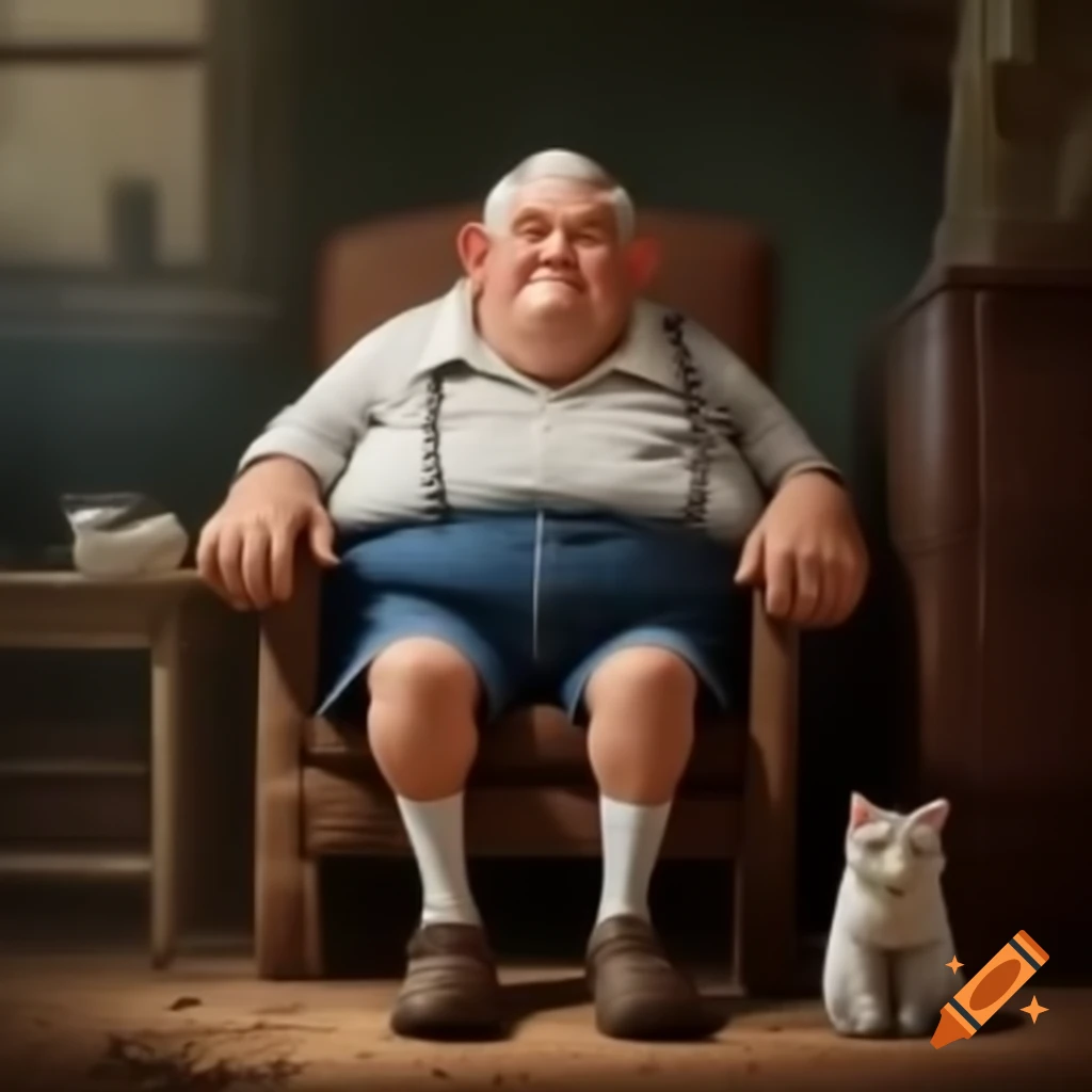 Elderly man sitting on chair with his cat