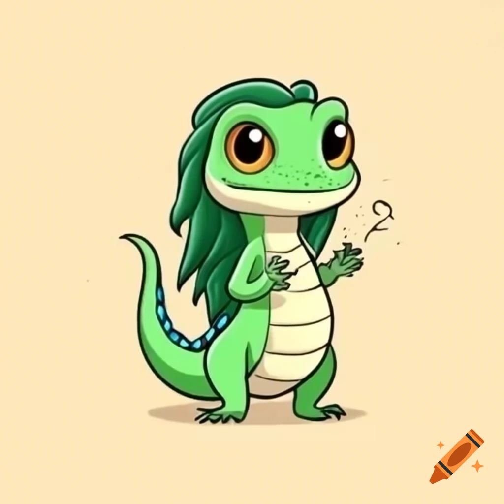 Cartoon female lizard with long hair in Wind Waker art style