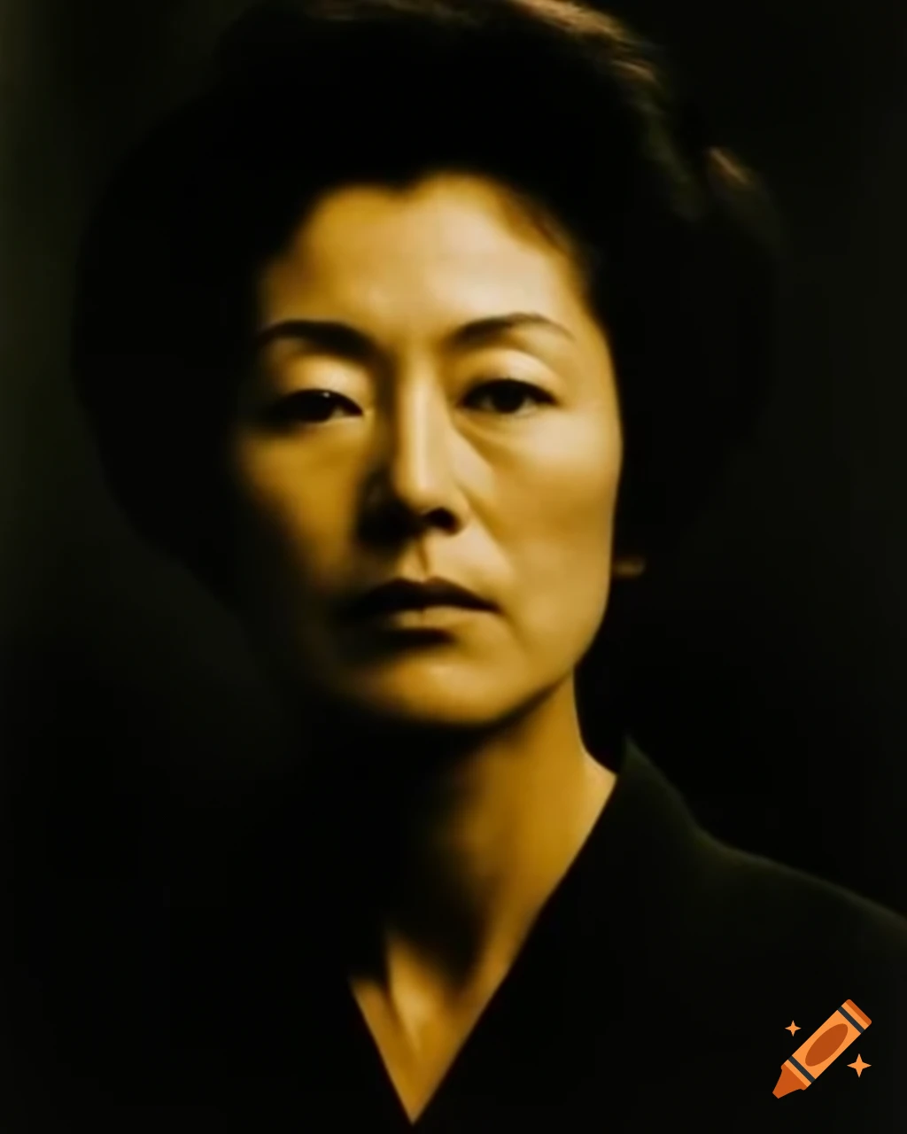 Vintage portrait of a Japanese woman with detailed facial features and retro hairstyle