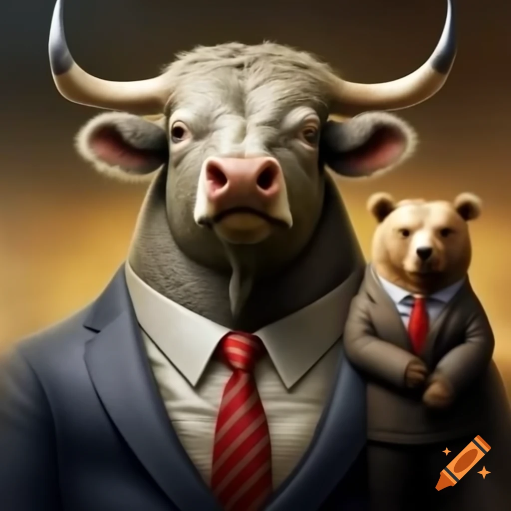 Bull and bear in suits representing market trends