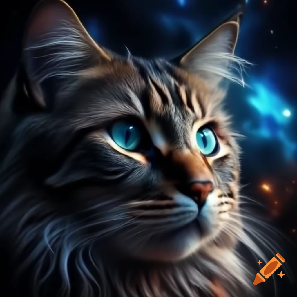 Majestic cat face representing the god of galaxies