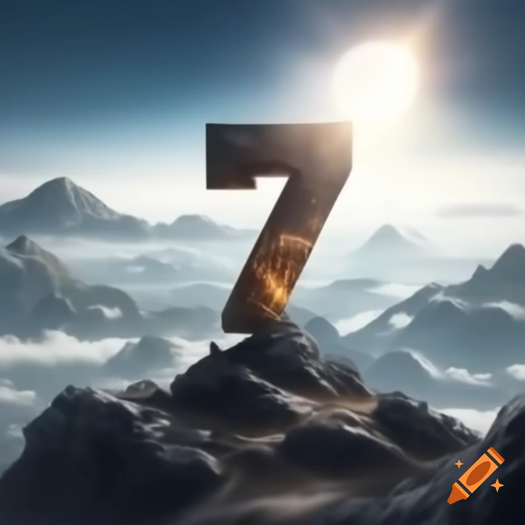 Giant number 7 on mountain with beautiful sunset in background