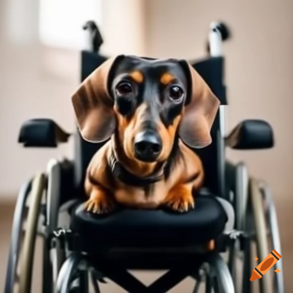 Dachshund dog in a wheelchair