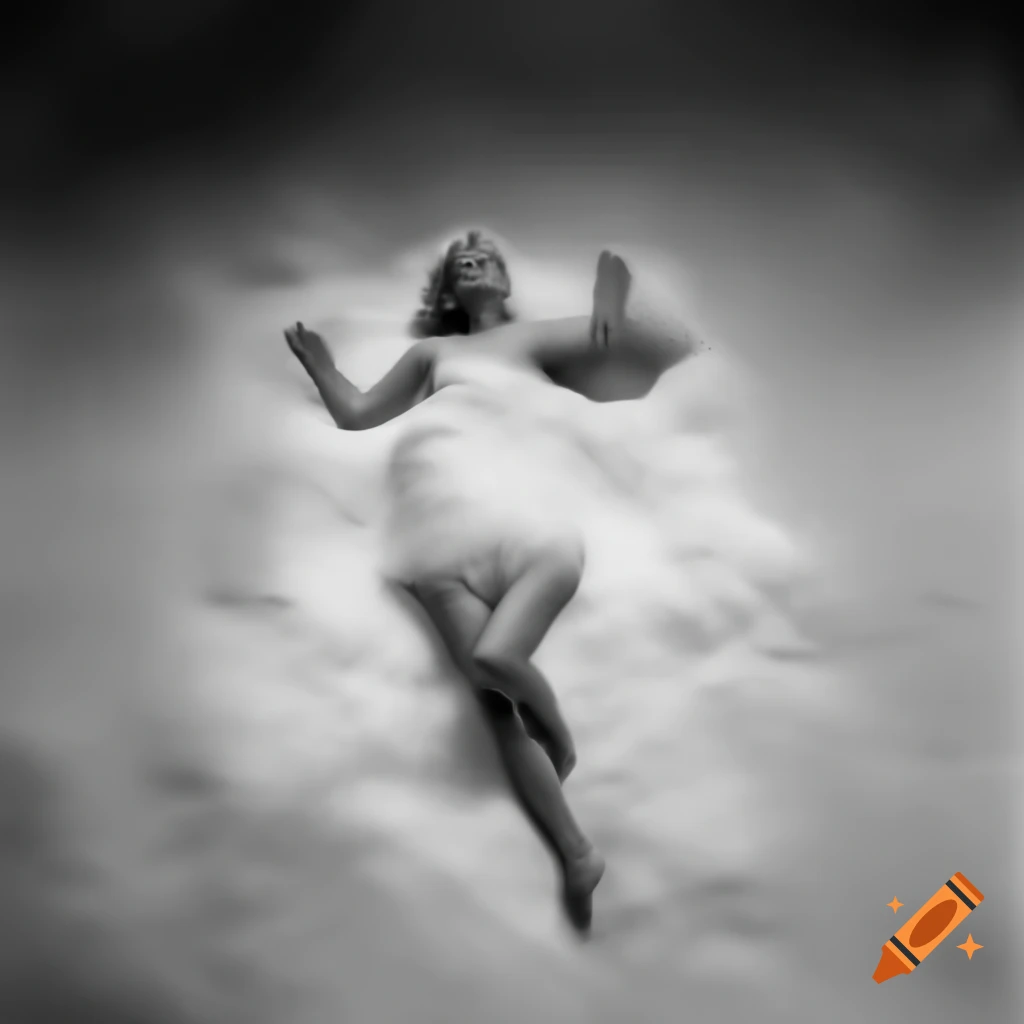 Woman making snow angel in snowy landscape