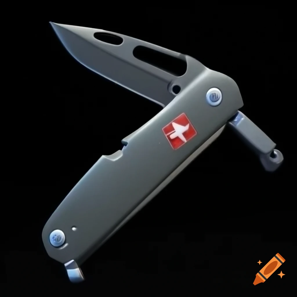 Photorealistic Swiss army knife with soldering iron, man soldering wire