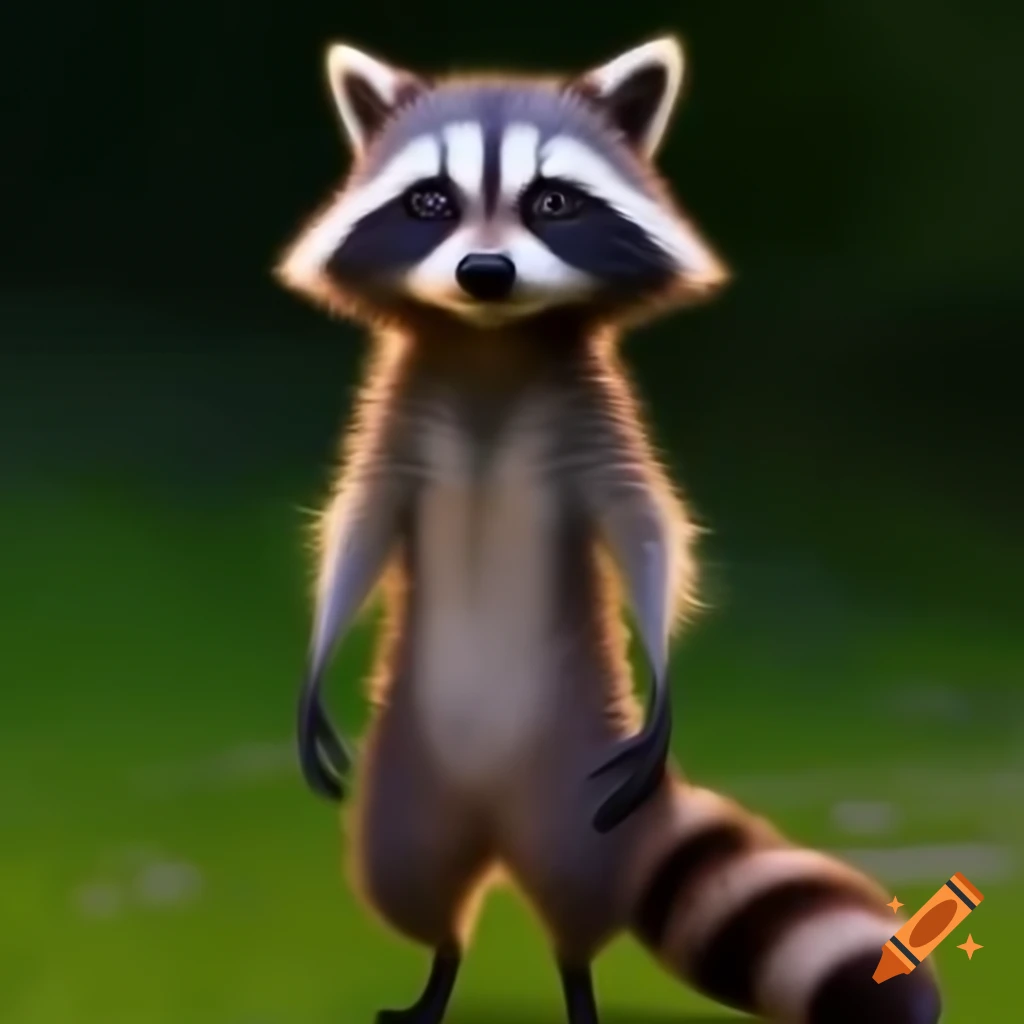 Anime raccoon standing upright like a human