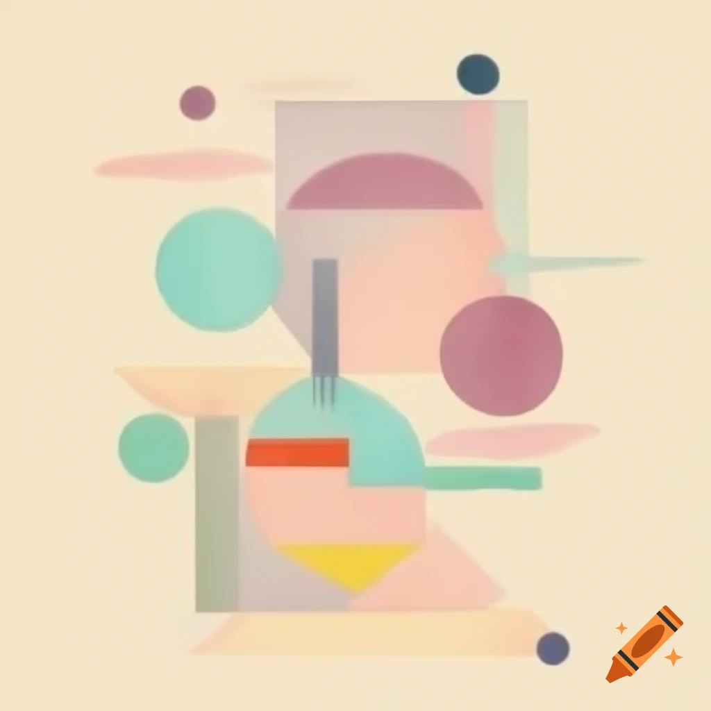 Non-representational painting with geometric shapes in pastel colors