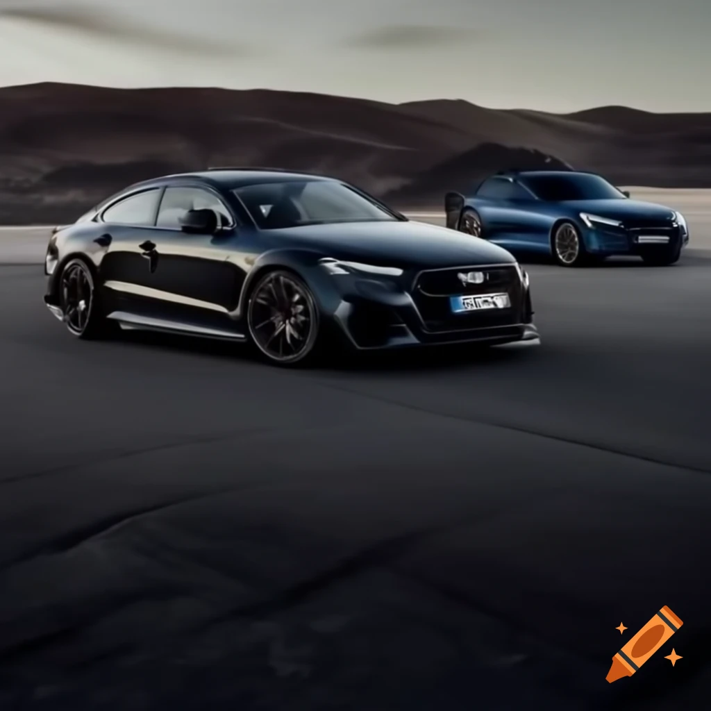 Black Audi RS, BMW M, and Mercedes AMG in Blade Runner setting