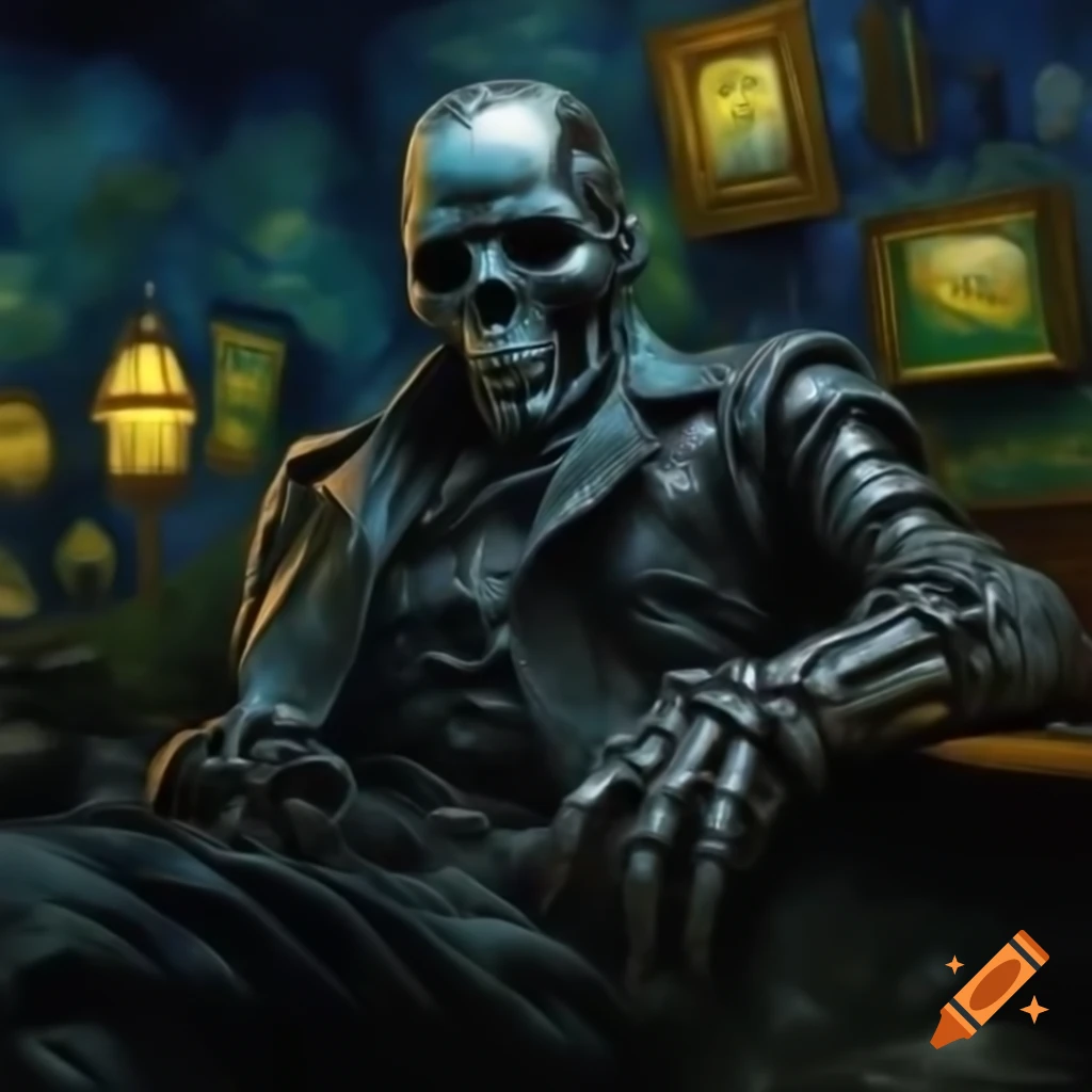 Terminator depicted in Van Gogh style painting