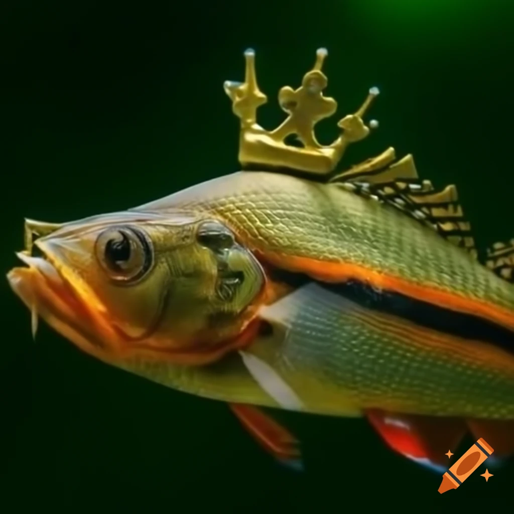 Tucunare fish wearing a golden king's crown