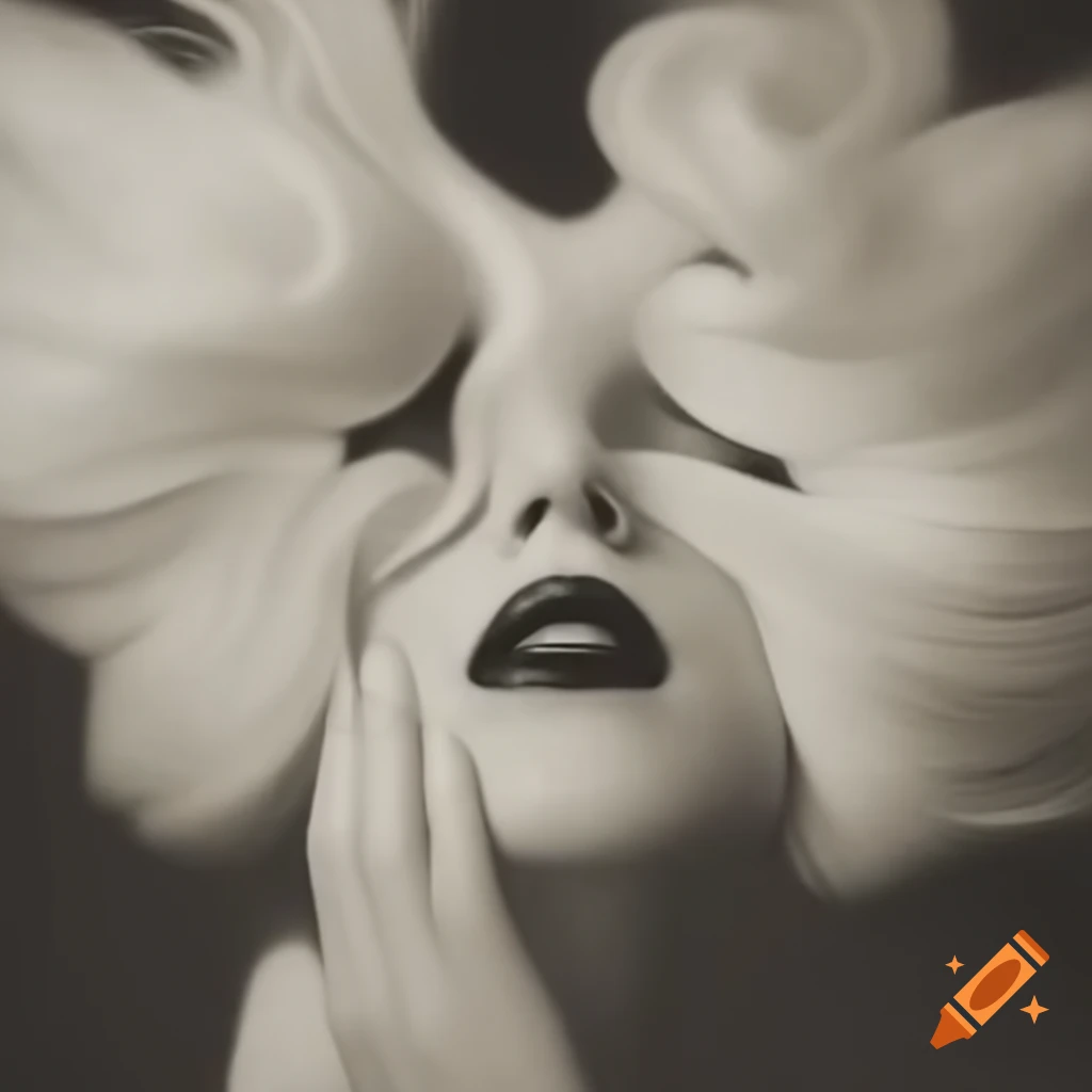 Surrealist composition featuring white, black, grey, and sepia forms