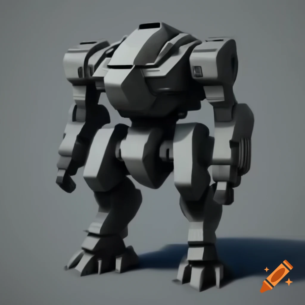 Bulky armored anime mecha with grey paint and cyclops design