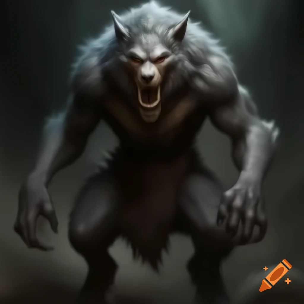 Hand-painted detailed werewolf monster in medieval style