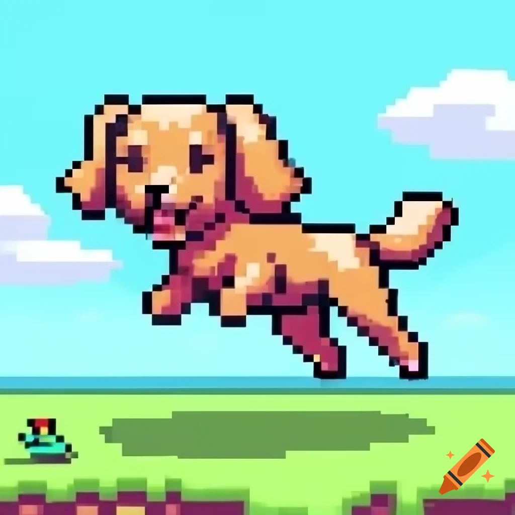 Pixel art representation of a dog