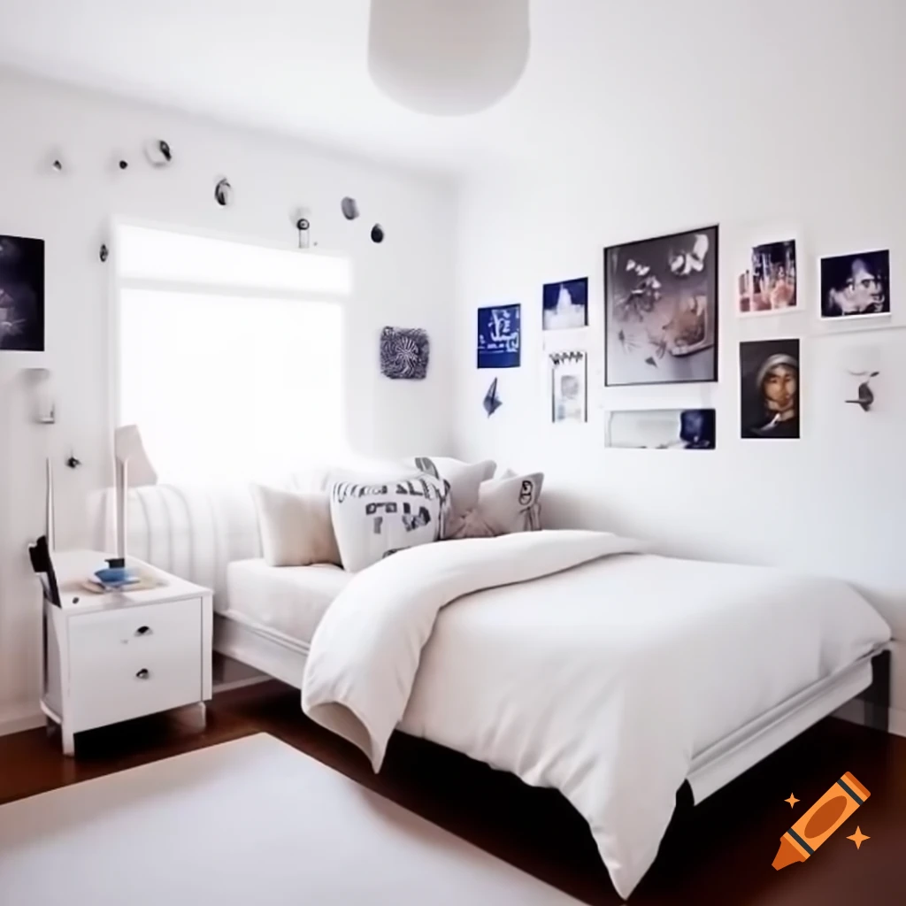 Space themed bedroom with white walls and NASA decorations