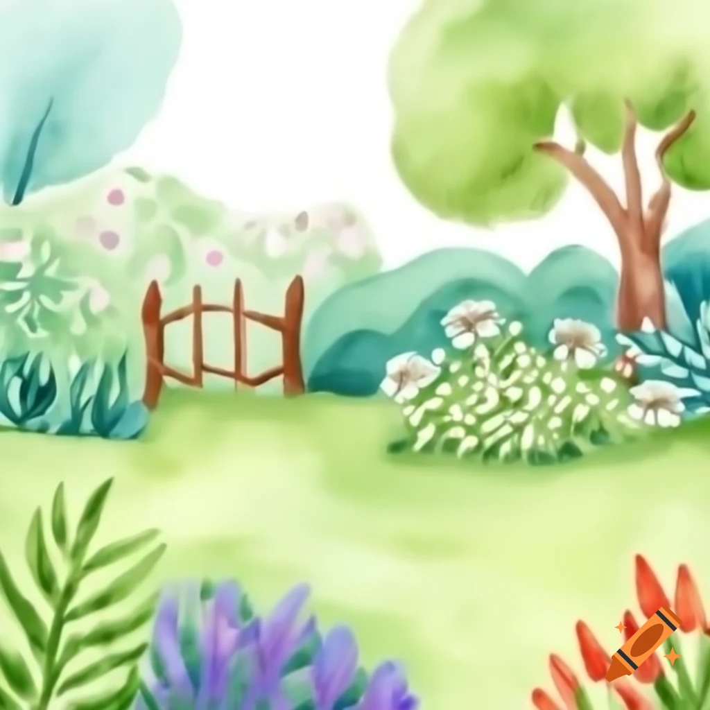 Cartoon garden in watercolor style