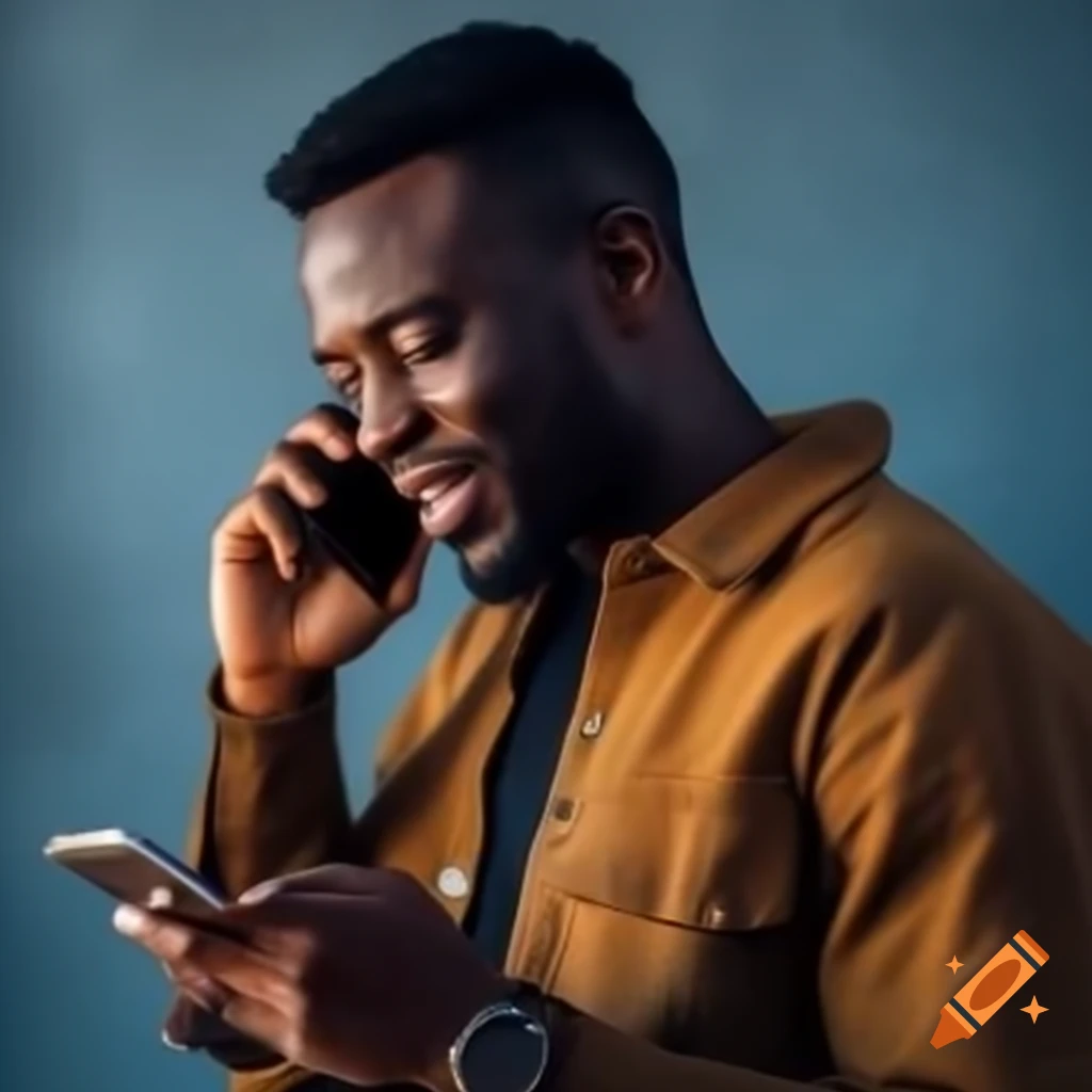 African man using smartphone and talking on feature phone