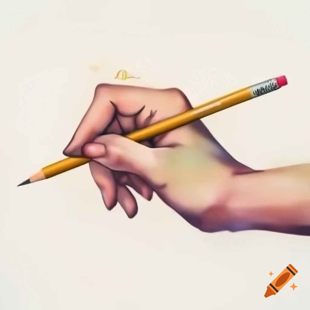 Hand holding pencil on white background, watercolor style