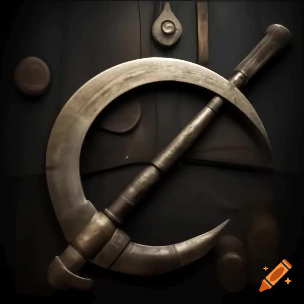 Photorealistic detailed old Russian sickle, side view