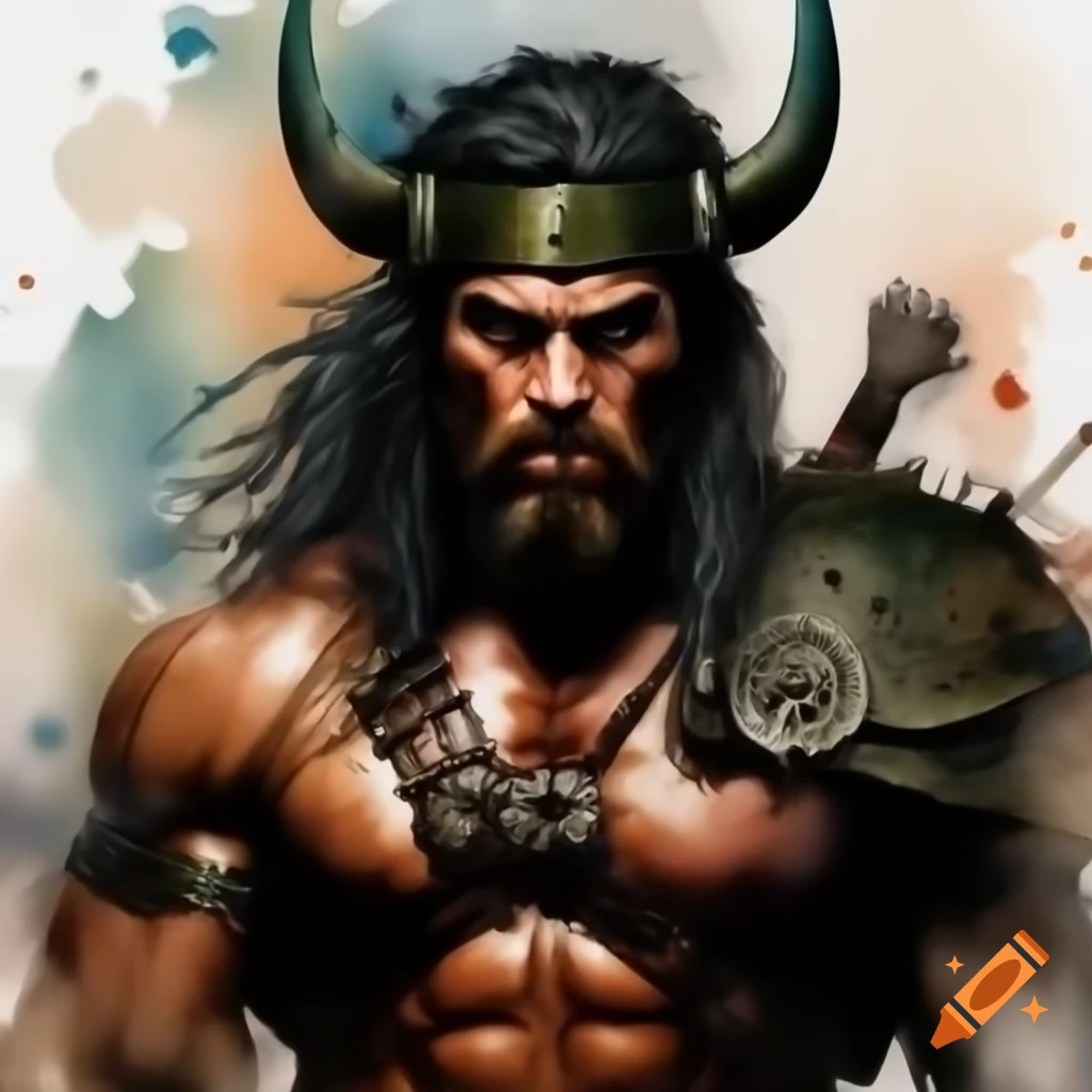 Conan The Barbarian In Watercolor Style Inspired By Simon Beasley And conan-the-barbarian-in-watercolor-style-inspired-by-simon-beasley-and