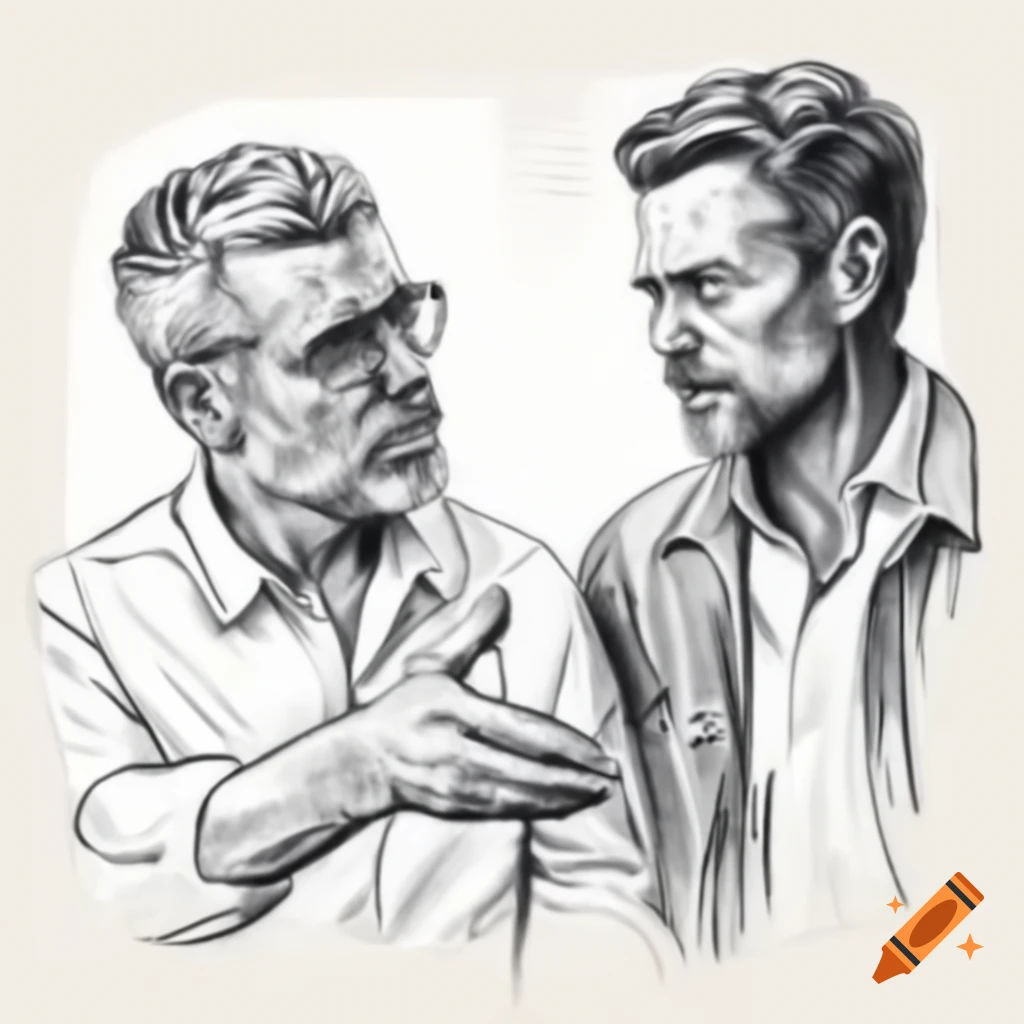 Realistic sketch of two men engaged in conversation