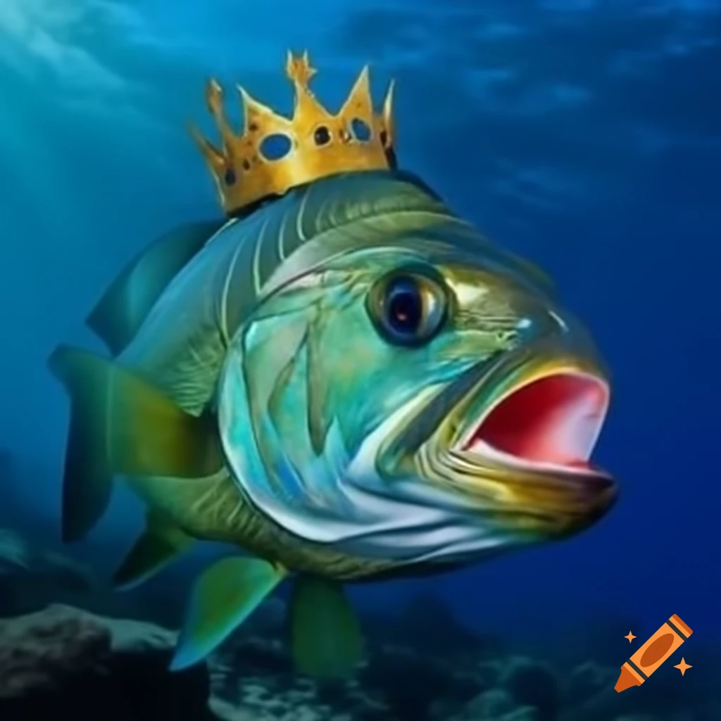 Peacock sea bass adorned with golden king's crown
