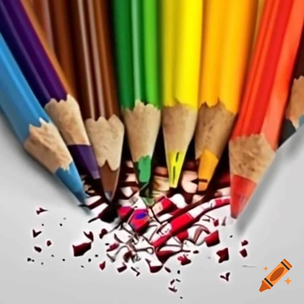 Broken colored pencils scattered