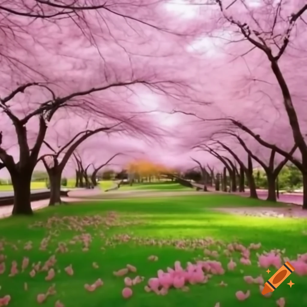 Cherry blossom garden in full bloom