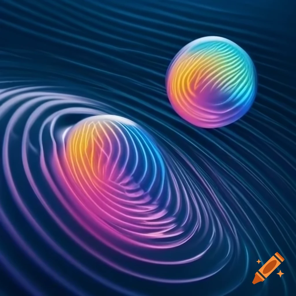 Colorful abstract 2D mesh ripples with two bubbles