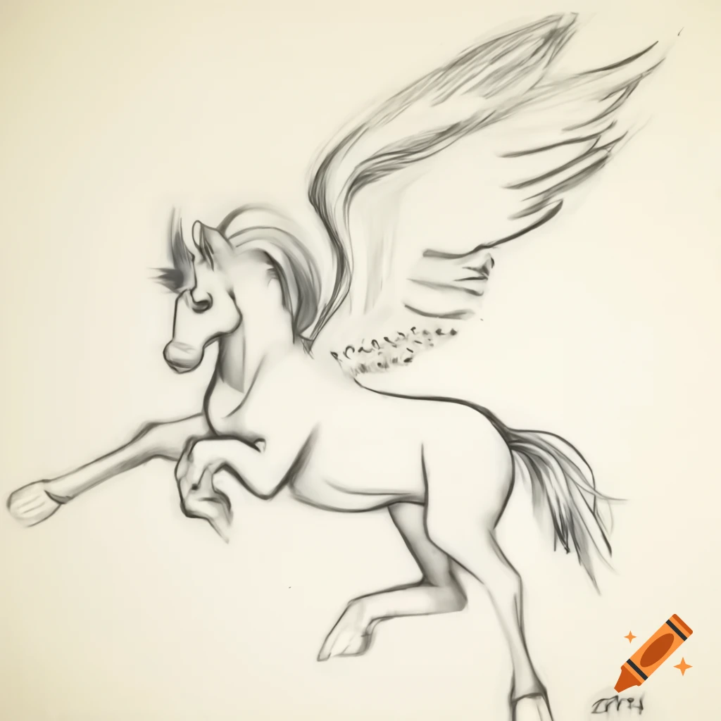 Cubist sketch of pegasus inspired by Greek mythology