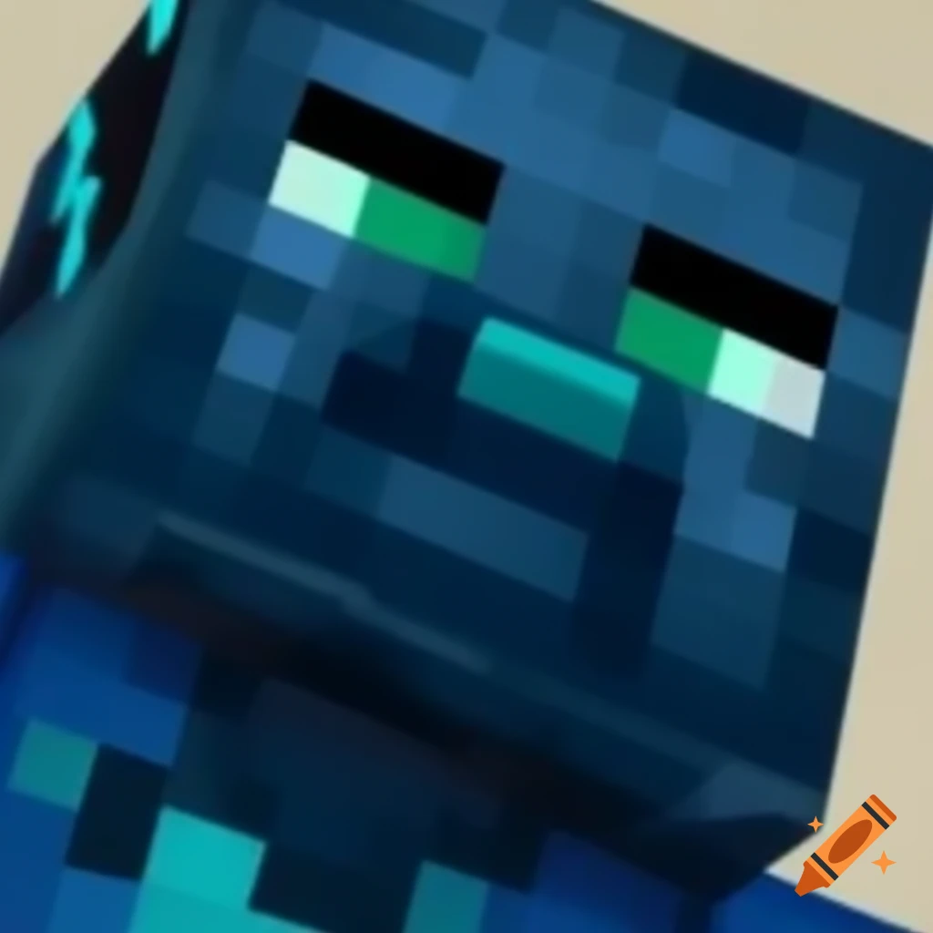 Minecraft villager with dark blue skin and turquoise glowing eyes, marker drawing