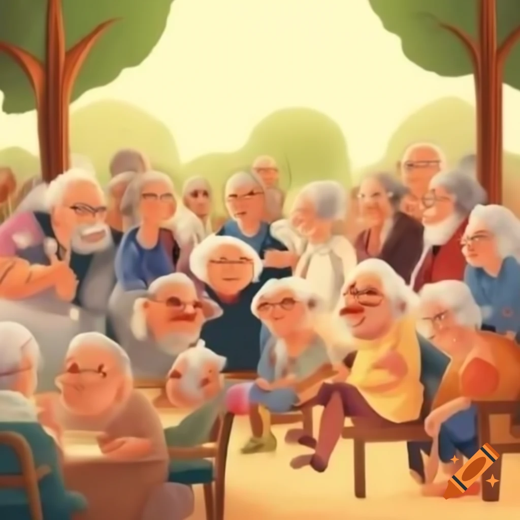 Cartoon of elderly people gathering together